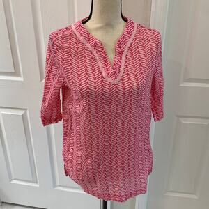 Vineyard Vines Girls Pink Whale Tail Pattern with 3/4 Sleeves Tunic Top - L(14)